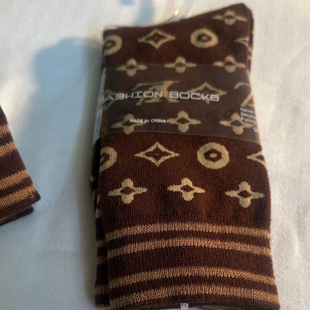 Fashion Socks Men’s Brown Patterned Crew Socks